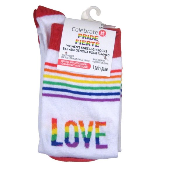 Women Pride Knee High Socks Adult One Size 1 Pair Rainbow Love Polyester - Picture 1 of 4